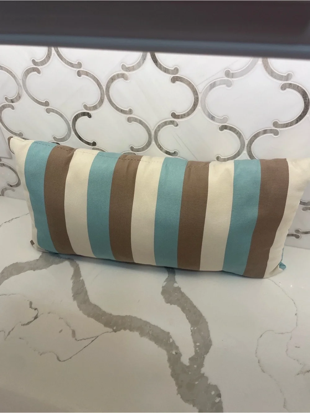 Striped Lumbar Throw Pillow in Blue, Cream & Brown